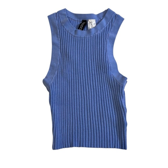 🧁h&m blue knit ribbed textured tank top vintage y2k layering retro coquette - Picture 1 of 8